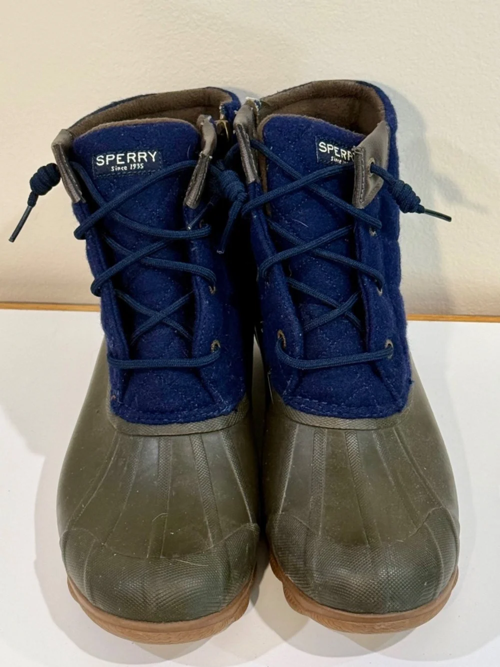 Sperry Duck Boots Navy Green Waterproof Lace-Up Boots Size 9